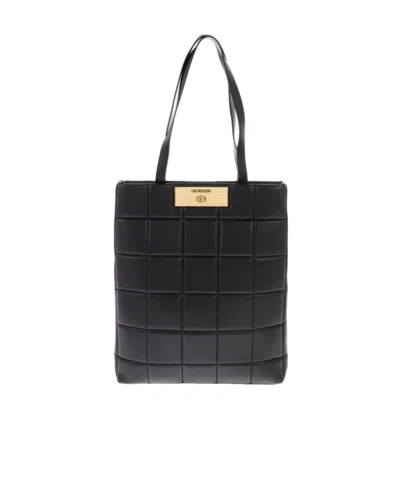 Moschino Love Quilted Faux Leather Shoulder Bag With Turn Lock Closur In Black