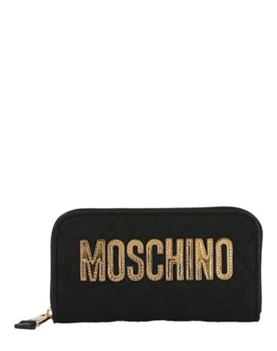 Moschino Quilted Logo Zip-around Wallet Woman Wallet Black Size - Nylon, Acrylic