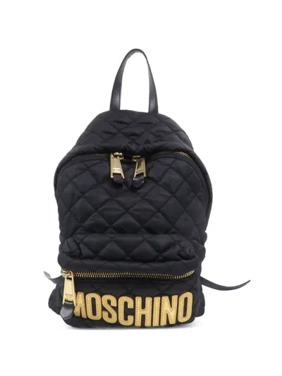Pre-owned Moschino Quilted Logo-patch Backpack In Black