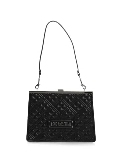 Moschino Quilted Logo-plaque Shoulder Bag In Black