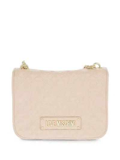 Moschino Quilted Logo-plaque Shoulder Bag In Neutrals