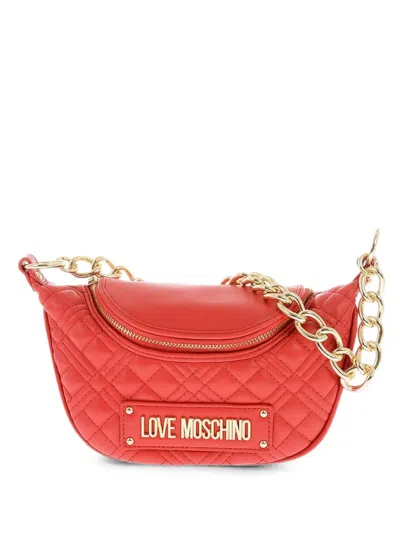 Moschino Quilted Logo-plaque Shoulder Bag In Red