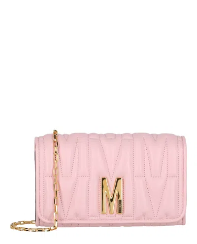 Moschino Quilted M Leather Crossbody Bag In Pink