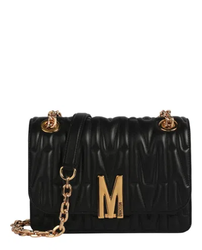 Moschino Quilted M Leather Shoulder Bag In Black