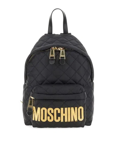 Moschino Quilted Nylon Backpack In Black