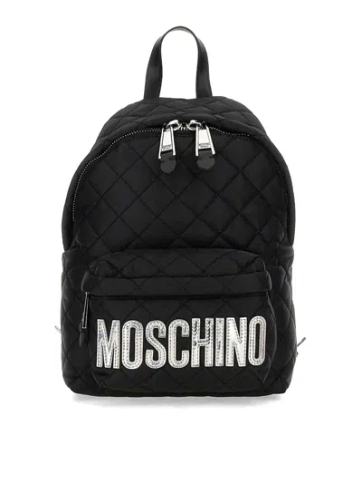 Moschino Quilted Nylon Backpack In Black