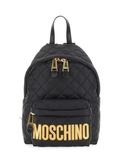 Moschino Quilted Nylon Backpack In Black