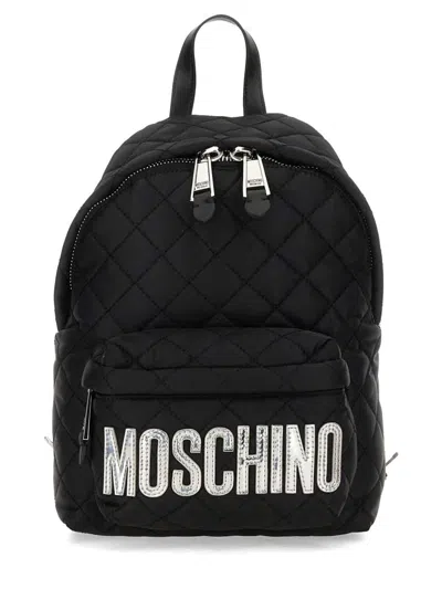 Moschino Quilted Nylon Backpack In Black