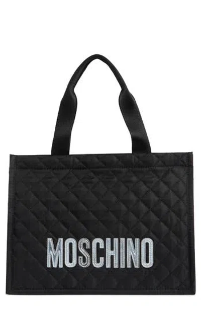 Moschino Quilted Nylon Tote Bag In Black Silver