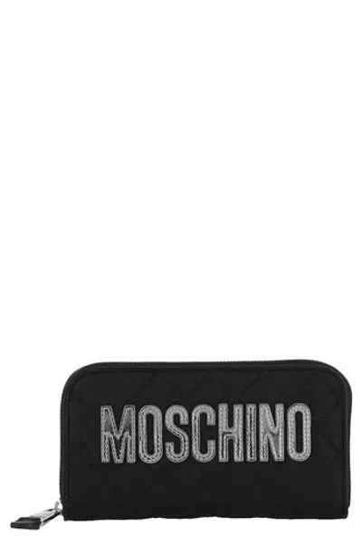 Moschino Quilted Zip Wallet In Black