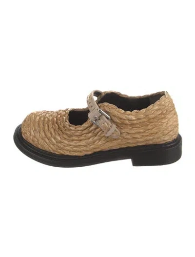 Pre-owned Moschino Raffia Mary Jane Flats In Black/neutrals