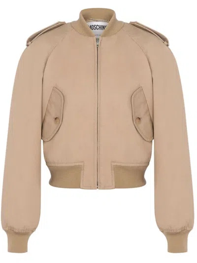 MOSCHINO RAGLAN-SLEEVE CROPPED BOMBER JACKET