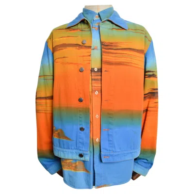 Pre-owned Moschino Rare 2000's Sunset Rave  Sunset Print - Pattern Denim Jacket In Brown