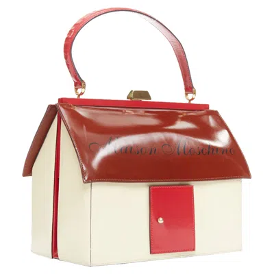 Moschino Rare  1990s Vintage Burgundy Maison  Novelty House Leather Bag In Red