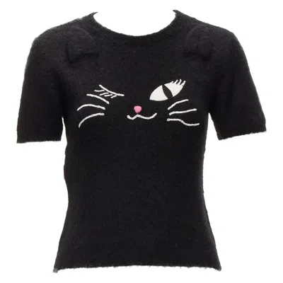 Pre-owned Moschino Rare  Boutique Black Winking Cat 3d Ears Furry Cropped Sweater It42 M