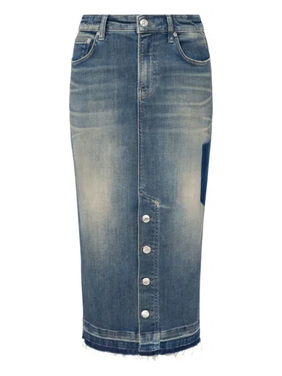 Moschino Raw-hem Midi Denim Skirt In Blue