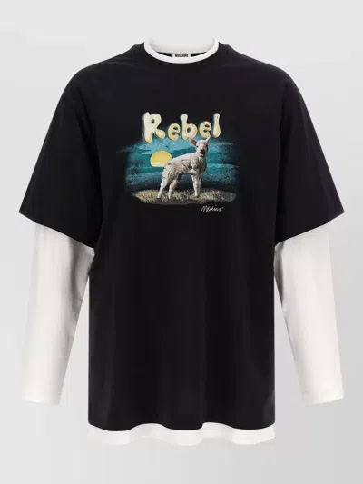 Moschino Rebel Layered Long Sleeve Crew Neck T-shirt In Black