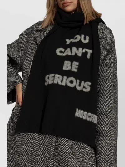 Moschino Rectangular Long Knitted Scarf With Brushed Finish In Gray