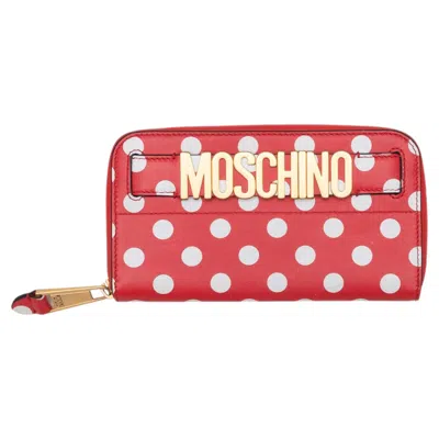 Pre-owned Moschino Red & White  Polka Dot Continental Zip Wallet