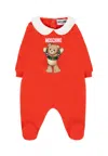 Moschino Red Babygrow For Babykids With Teddy Bear In Red