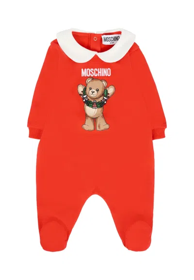 Moschino Red Babygrow For Babykids With Teddy Bear