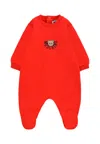 Moschino Red Babygrow For Babykids With Teddy Bear In Red