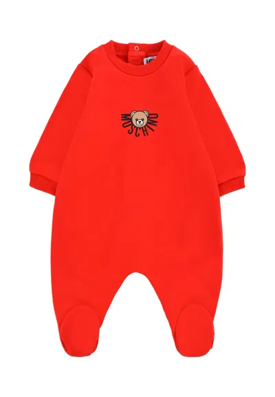 Moschino Red Babygrow For Babykids With Teddy Bear