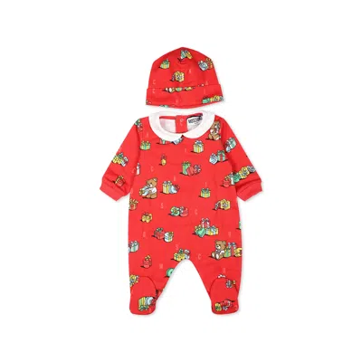 Moschino Red Babygrow Set For Babykids With Teddy Bear
