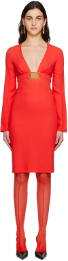 Moschino Red Smiley V-neck Midi Dress In A8127 Fantasy Print