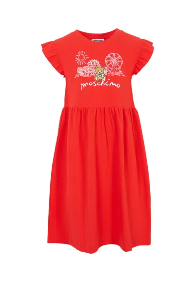 Moschino Kids' Red Dress For Girl With Teddy Bear