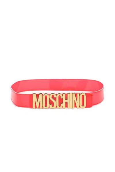 Moschino Red Glossy Belt With Bold Lettering Logo