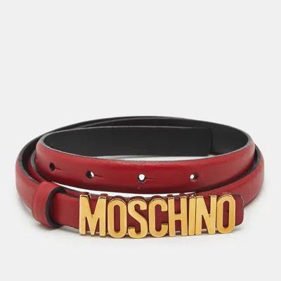 Pre-owned Moschino Red Leather Classic Logo Slim Waist Belt