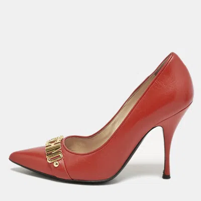 Pre-owned Moschino Red Leather Pointed Toe Pumps Size 37