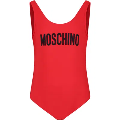 Moschino Kids' Red One-piece Swimsuit For Girl With Logo