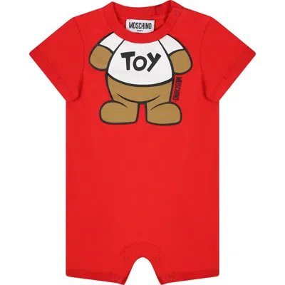 Moschino Red Romper For Baby Kids With Teddy Bear