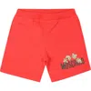 MOSCHINO RED SHORTS FOR BABY BOY WITH TEDDY BEARS AND LOGO