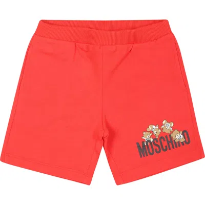 Moschino Kids' Red Shorts For Baby Boy With Teddy Bears And Logo