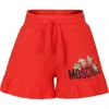 MOSCHINO RED SHORTS FOR GIRL WITH TEDDY BEAR AND LOGO