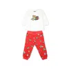 Moschino Red Suit For Babykids With Teddy Bear And Gift In Red