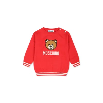 Moschino Red Sweater For Babykids With Teddy Bear