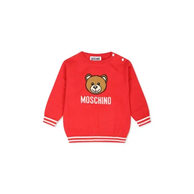 Moschino Red Sweater For Babykids With Teddy Bear In Poppy Red