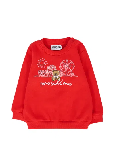 Moschino Red Sweatshirt For Babykids With Teddy Bear