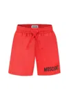 Moschino Red Swim Shorts For Boy With Logo In Red