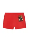 Moschino Red Swimsuit For Babt Boy With Teddy Bear And Black Logo