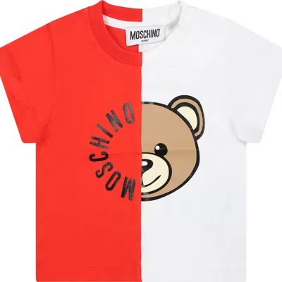 Moschino Red T-shirt For Babies With Teddy Bear And Logo