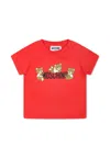 Moschino Red T-shirt For Babykids With Teddy Bears In Red