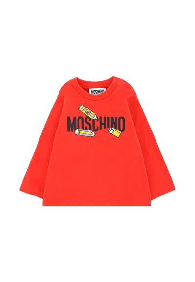MOSCHINO RED T-SHIRT FOR BBAYKIDS WITH BACK TO SCHOOL PRINT