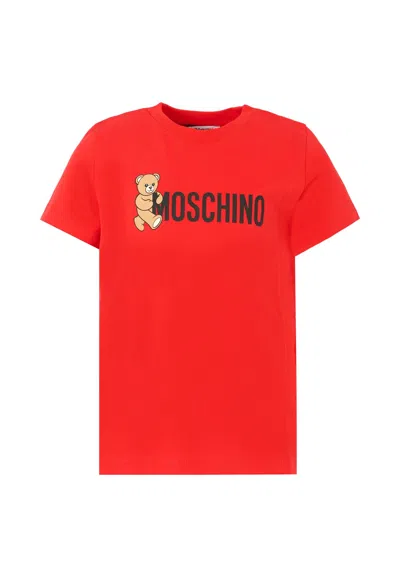 Moschino Red T-shirt For Kids With Teddy Bear And Logo