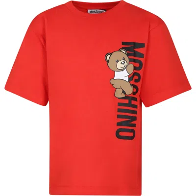 Moschino Red T-shirt For Kids With Teddy Bear And Logo