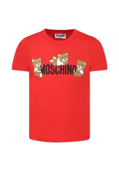 Moschino Red T-shirt For Kids With Three Teddy Bears